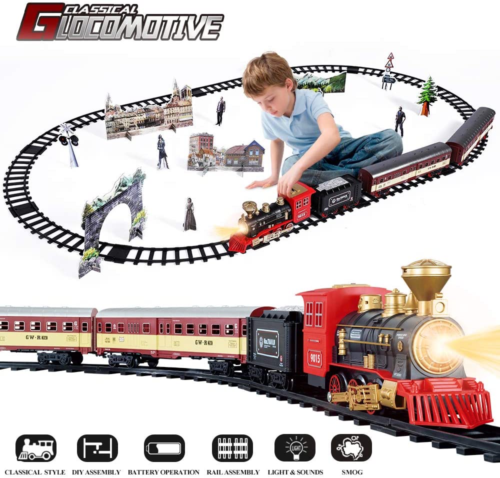 Elektrikli noel tren oyuncak seti araba demiryolu parça buharlı lokomotif motor Diecast Model eğitici oyun erkek çocuk oyuncakları çocuklar için