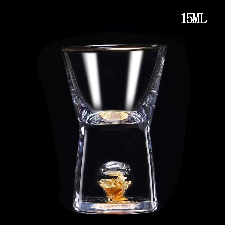Lead-free Crystal Glass Gild Built In 24K Gold Leaf Small Shot Glass Luxury Golden Vodka Spirit Small Wine Glasses Drinking Cups