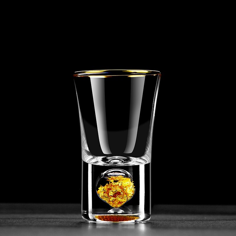 Lead-free Crystal Glass Gild Built In 24K Gold Leaf Small Shot Glass Luxury Golden Vodka Spirit Small Wine Glasses Drinking Cups