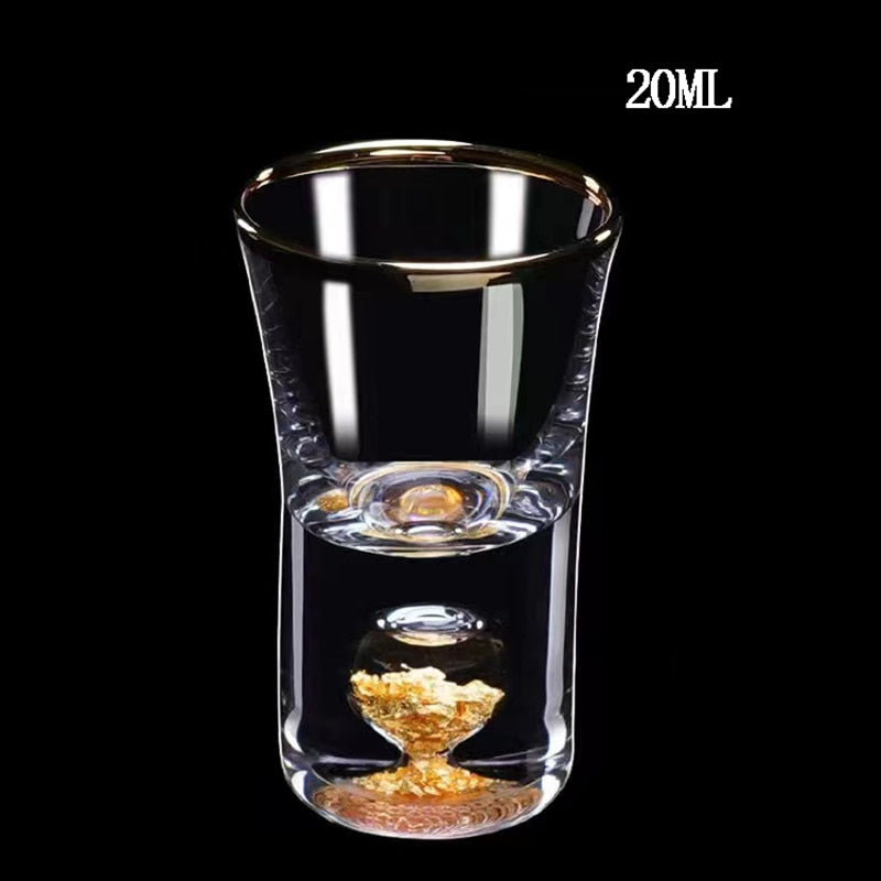 Lead-free Crystal Glass Gild Built In 24K Gold Leaf Small Shot Glass Luxury Golden Vodka Spirit Small Wine Glasses Drinking Cups