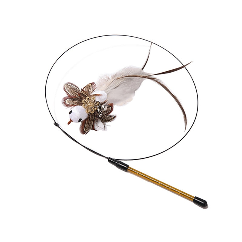 Cat Toy Interactive Feather Simulation Bird Teaser Stick Teaser Kitten Bells Wand Cats Accessories Pet Products Toys For Cat