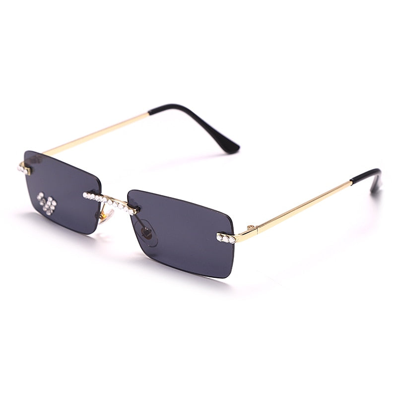 Gafas de sol sin montura con diamantes para mujer, lentes rectangulares Steampunk de cristal Vintage con diamantes de imitación, UV400, 2021