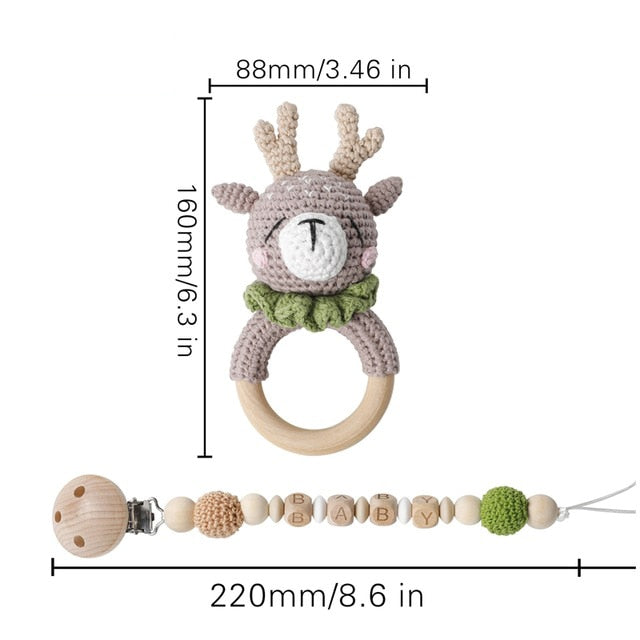 Mordedor de madera para bebé, sonajero de anillo de ganchillo de Animal, productos para bebé, manualidades DIY, sonajero de dentición, juguetes Amigurumi, 1 ud.