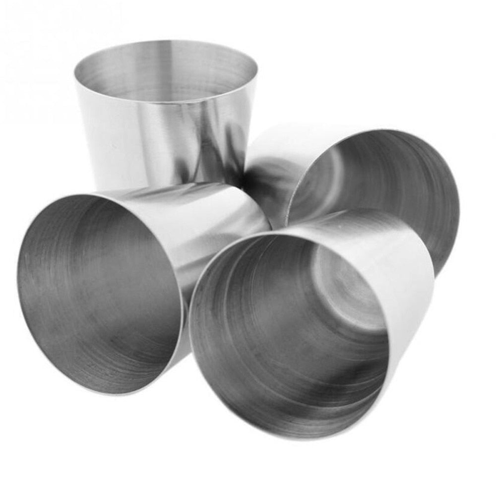 4Pcs/set Polished 30ML Mini Stainless Steel Shot Glass Cup Wine Drinking Glasses With Leather Cover Bag For Home Kitchen Bar
