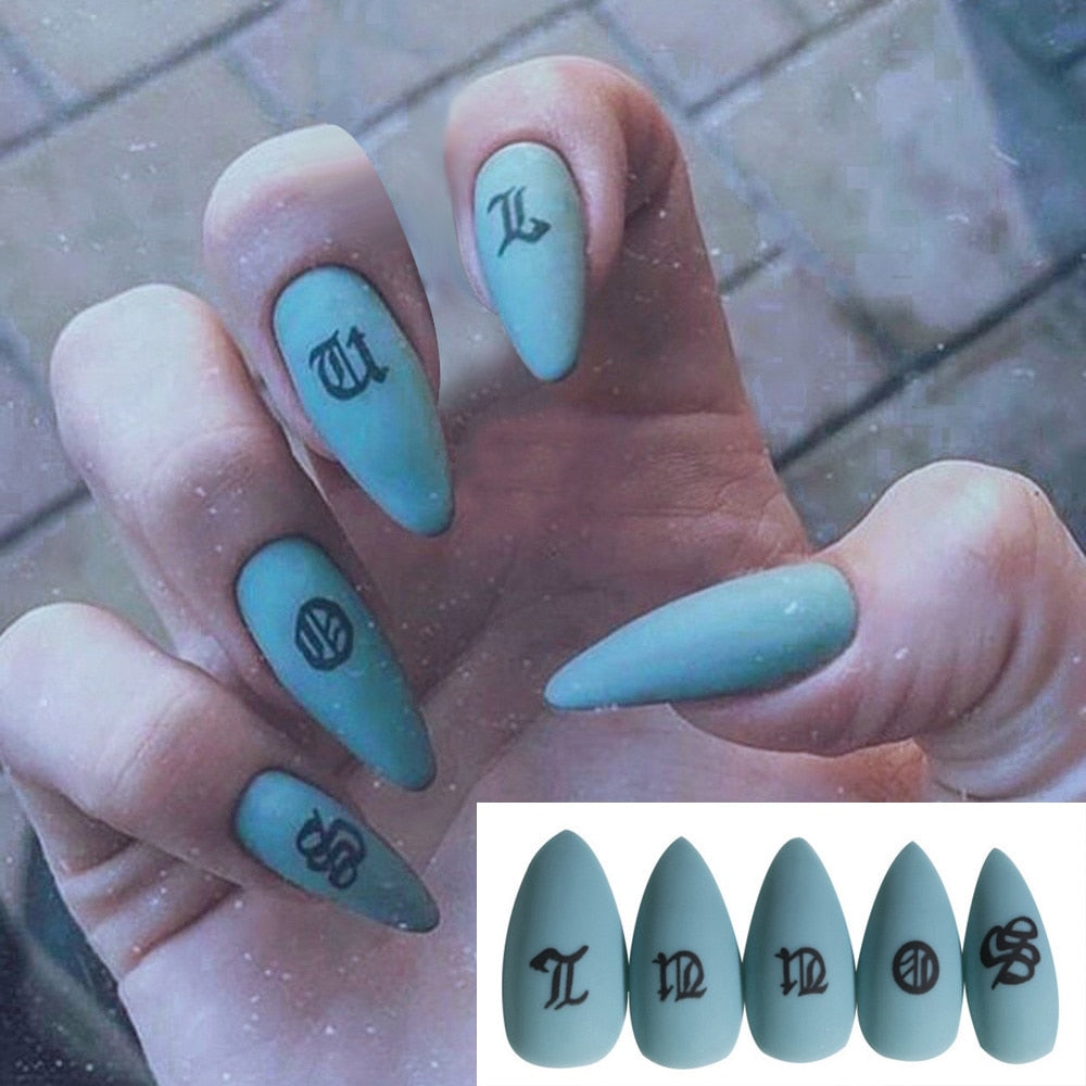 24Pcs Stiletto False Press On Nails Matte Black Color Leopard Wear Finished Product Wearable Full Cover Acrylic Nails Products