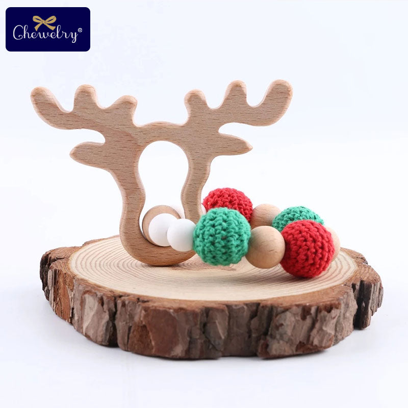 Mordedor de madera para bebé, sonajero de anillo de ganchillo de Animal, productos para bebé, manualidades DIY, sonajero de dentición, juguetes Amigurumi, 1 ud.
