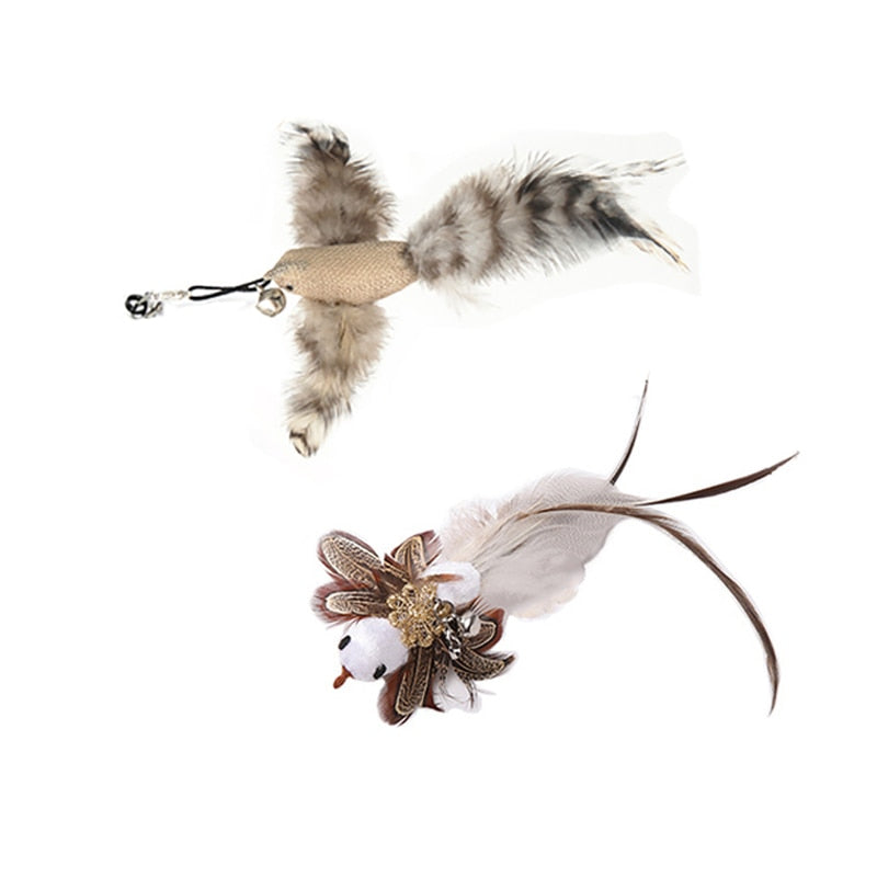 Cat Toy Interactive Feather Simulation Bird Teaser Stick Teaser Kitten Bells Wand Cats Accessories Pet Products Toys For Cat