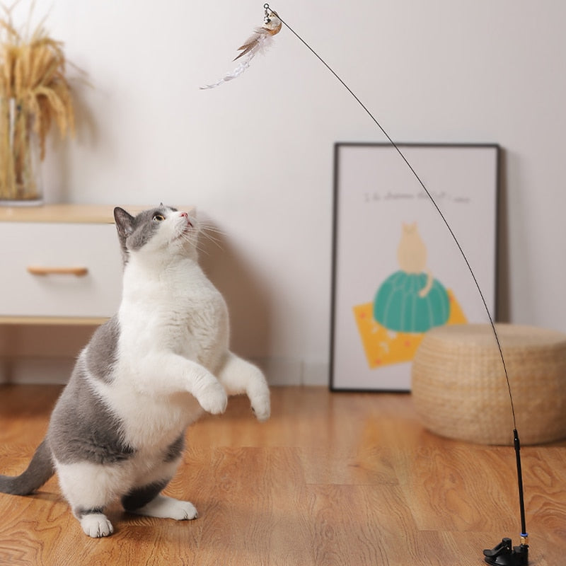 Cat Toy Interactive Feather Simulation Bird Teaser Stick Teaser Kitten Bells Wand Cats Accessories Pet Products Toys For Cat