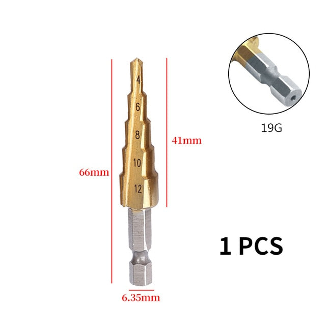 Broca de titanio HSS de 1/3 piezas, 3-12, 4-12, 4-20, herramientas eléctricas de perforación, juego de brocas cónicas de cortador de agujeros para madera de acero de alta velocidad