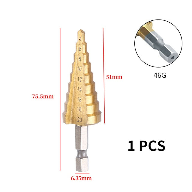 Broca de titanio HSS de 1/3 piezas, 3-12, 4-12, 4-20, herramientas eléctricas de perforación, juego de brocas cónicas de cortador de agujeros para madera de acero de alta velocidad