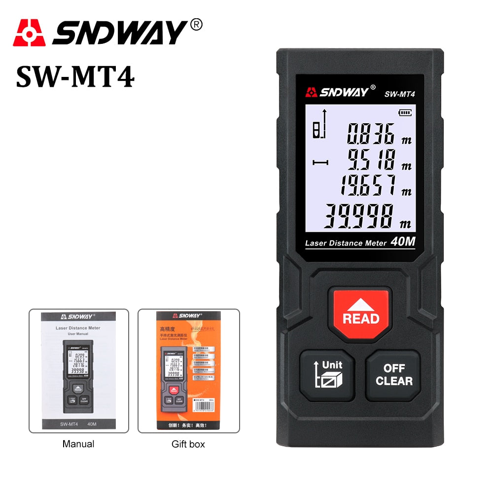 SNDWAY laser distance meter 40M 60M 80M 100M rangefinder trena laser tape range finder build measure device ruler test tool