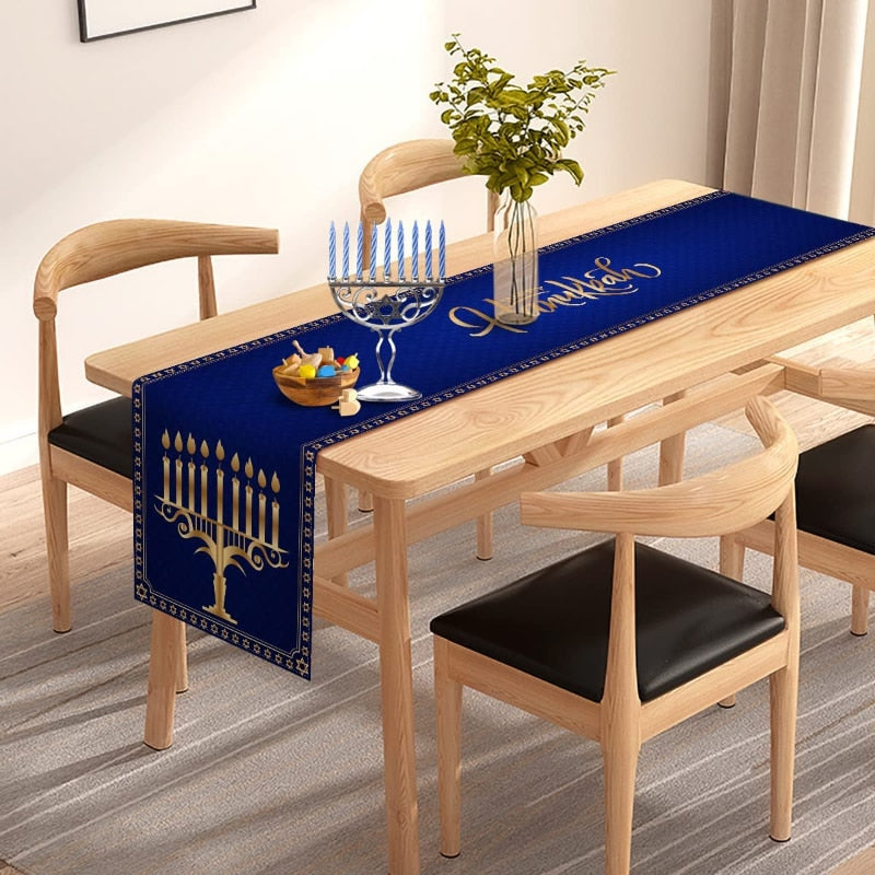Hanukkah Table Runner Menorah Star of David Chanukah Jewish Festival Holiday Fireplace Kitchen Dining Room Home Decorations
