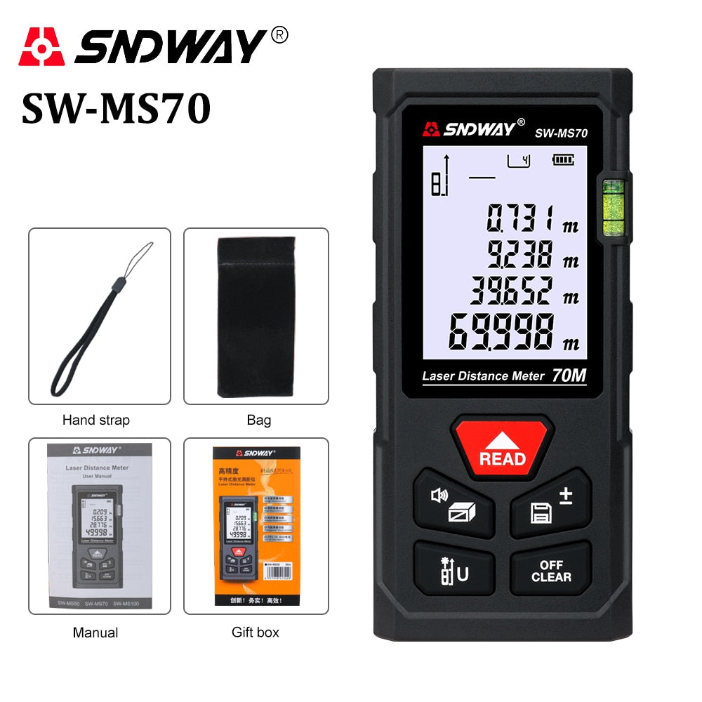 SNDWAY laser distance meter 40M 60M 80M 100M rangefinder trena laser tape range finder build measure device ruler test tool