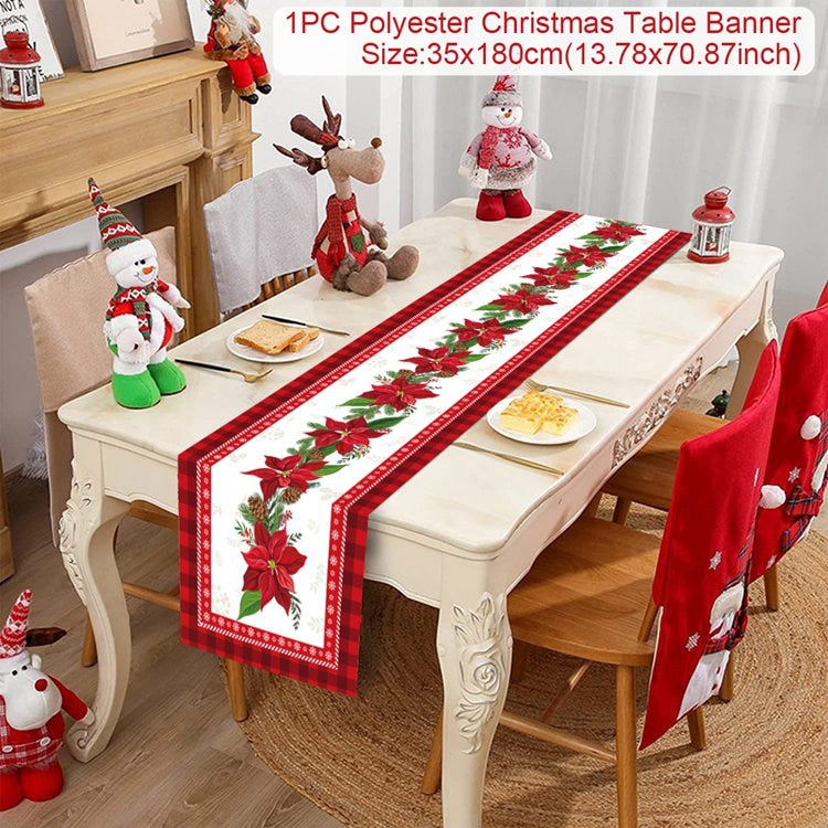 Safflower Pine Leaves Christmas Table Runner Xmas Table Flag Cover Navidad Natal Gifts Christmas Decor New Year 2023 Tablecloth