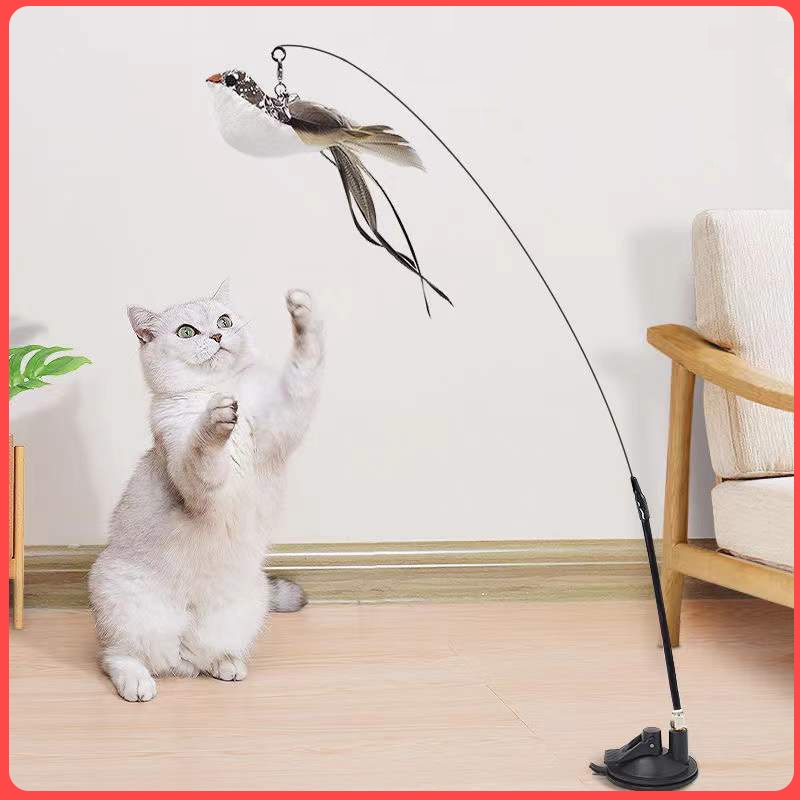 Cat Toy Interactive Feather Simulation Bird Teaser Stick Teaser Kitten Bells Wand Cats Accessories Pet Products Toys For Cat