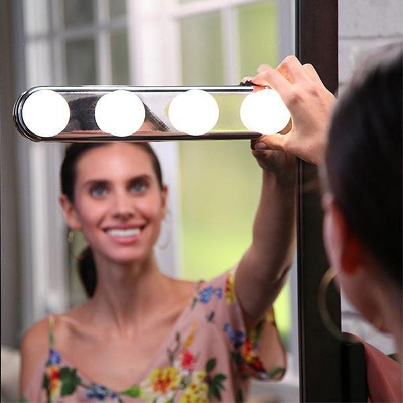 1Pc Portable 4 LED Bulbs Makeup Mirror Light Wall-mounted Battery Powered Dressing Table Vanity Lamp