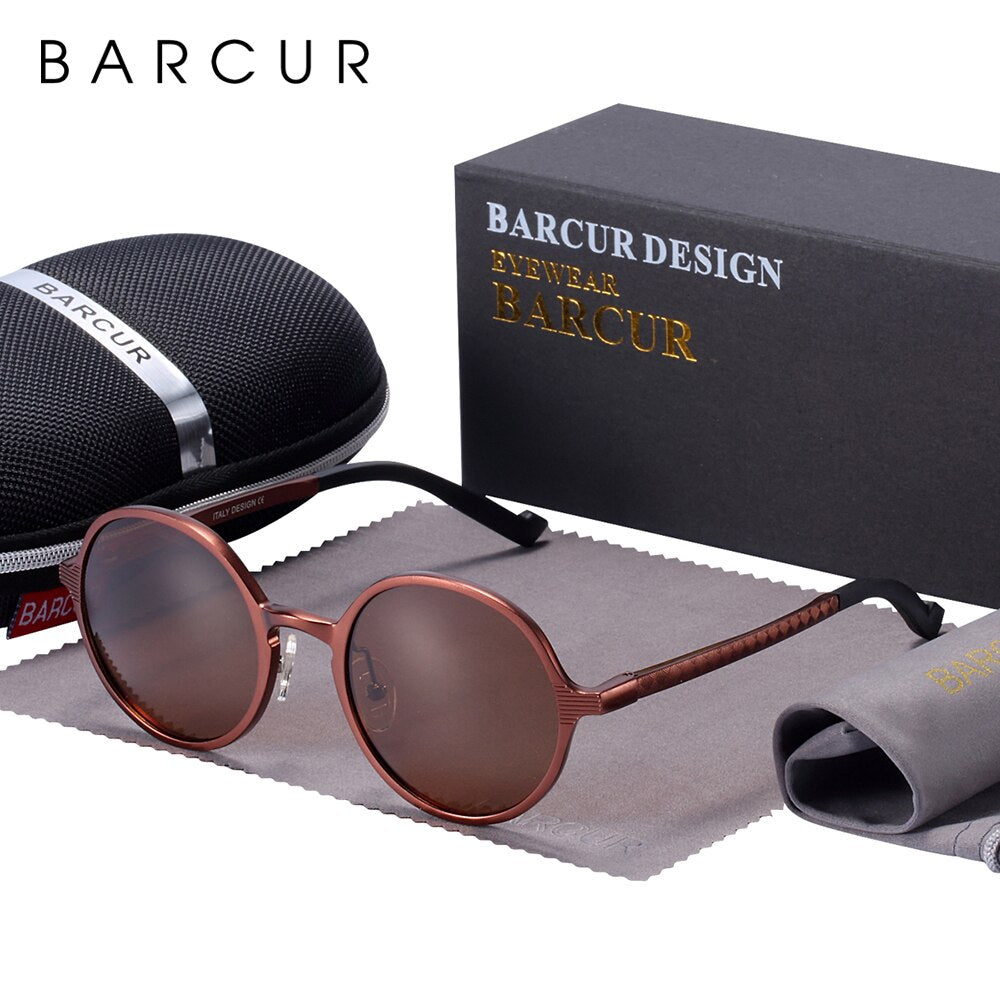 BARCUR Brand Light Weight Round Sunglasses Luxury Brand Men Glasses Retro Vintage Women Sun glasses