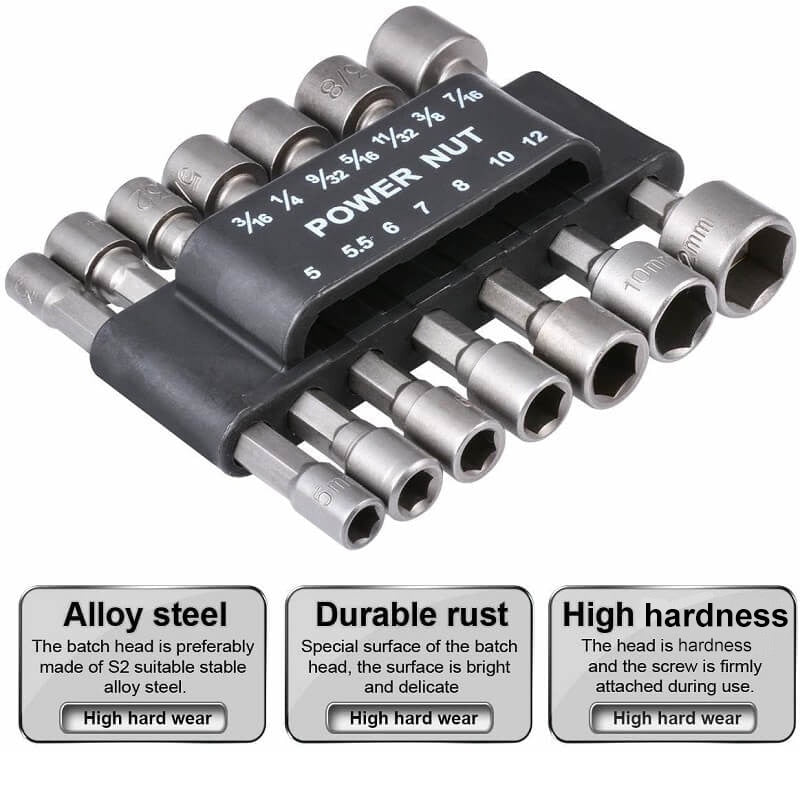 14pcs Power Nut Driver Drill Bit Set 5-12mm Hexagonal Shank Hex Nut Socket 1/4&quot; Screw Metric Driver Tool Set Adapter Drill Bit