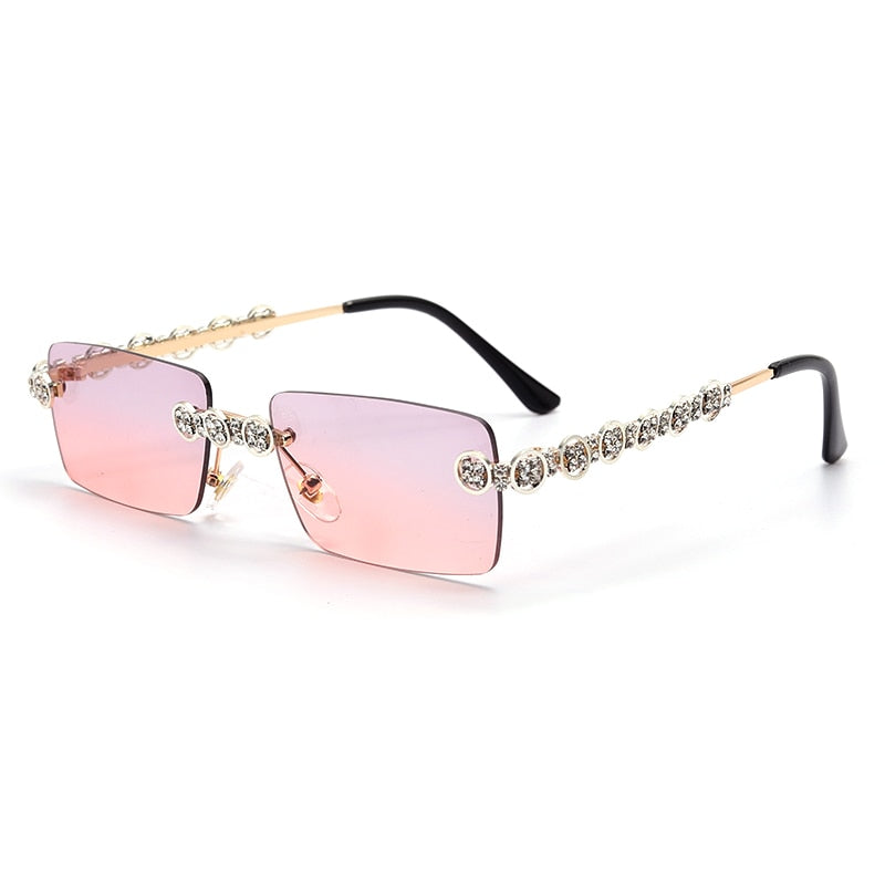 Gafas de sol sin montura con diamantes para mujer, lentes rectangulares Steampunk de cristal Vintage con diamantes de imitación, UV400, 2021