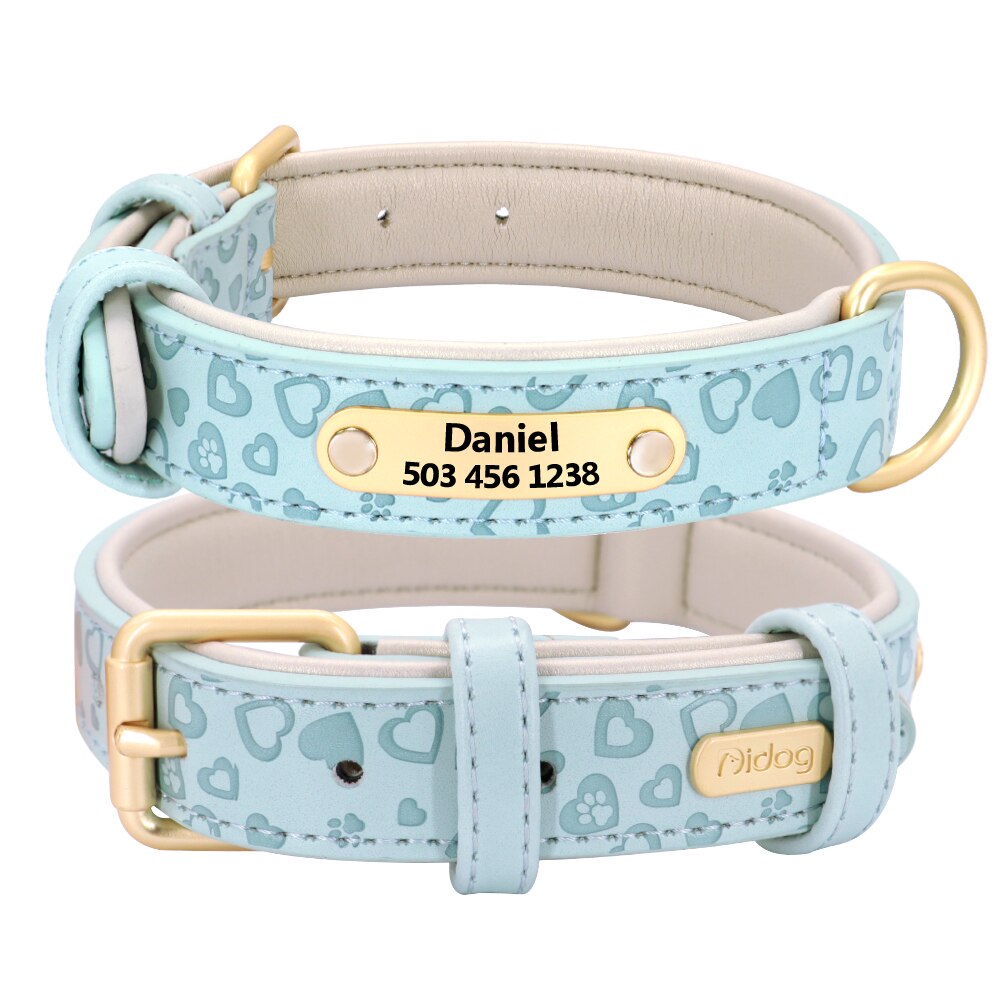 Personalized Dog Collar Soft Leather Custom Puppy Collar Printed Pitbull Collars Pets Products for Small Medium Large Dog