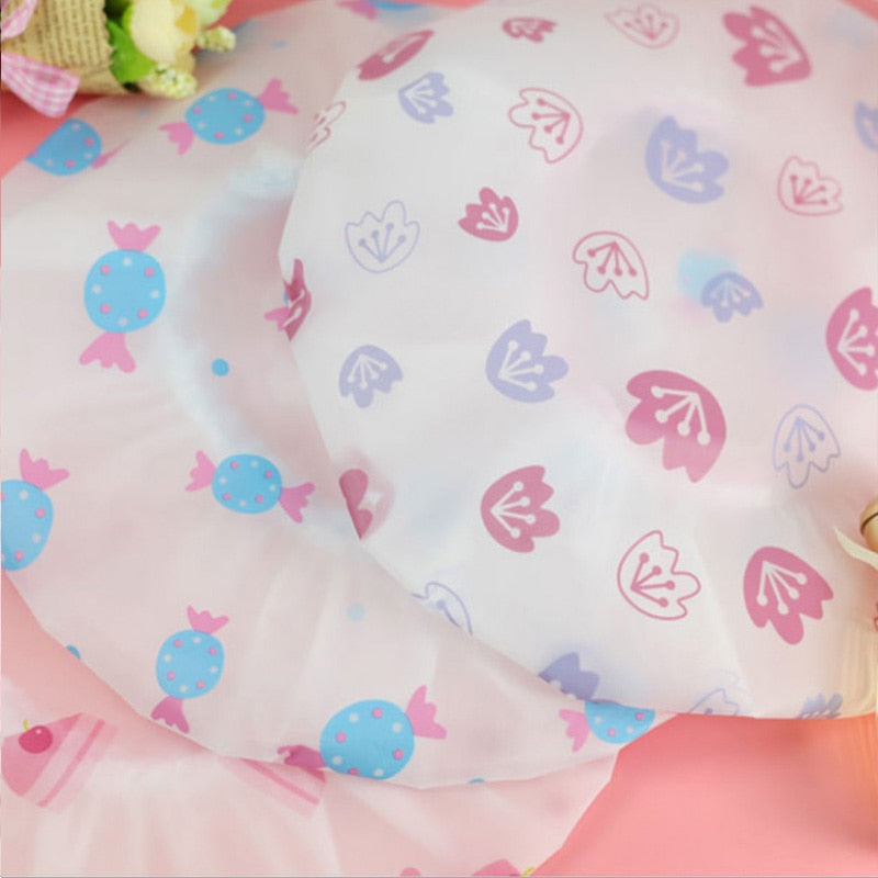Shower Cap Thicken Elastic Bath Hat Bathing Cap for Women Hair Salon Dot Waterproof Bathroom Products Bathroom Accessories