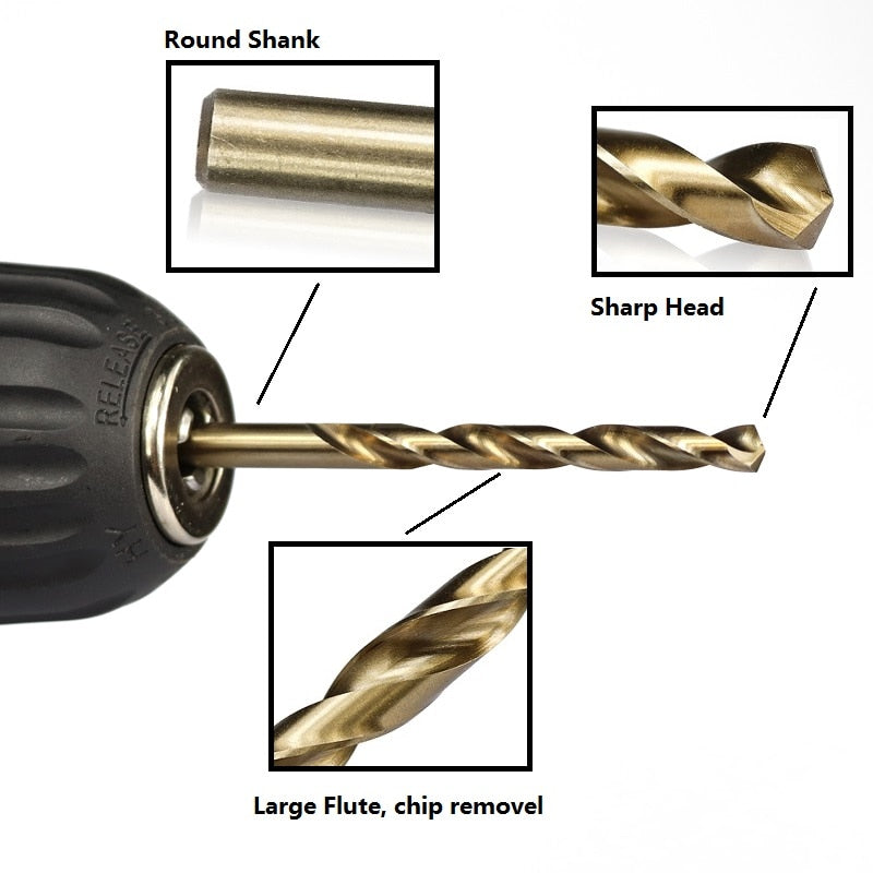 CMCP 1.0-13mm Cobalt Coated Twist Drill Bit Set HSS M35 Gun Drill Bit For Wood/Metal Hole Cutter Power Tools