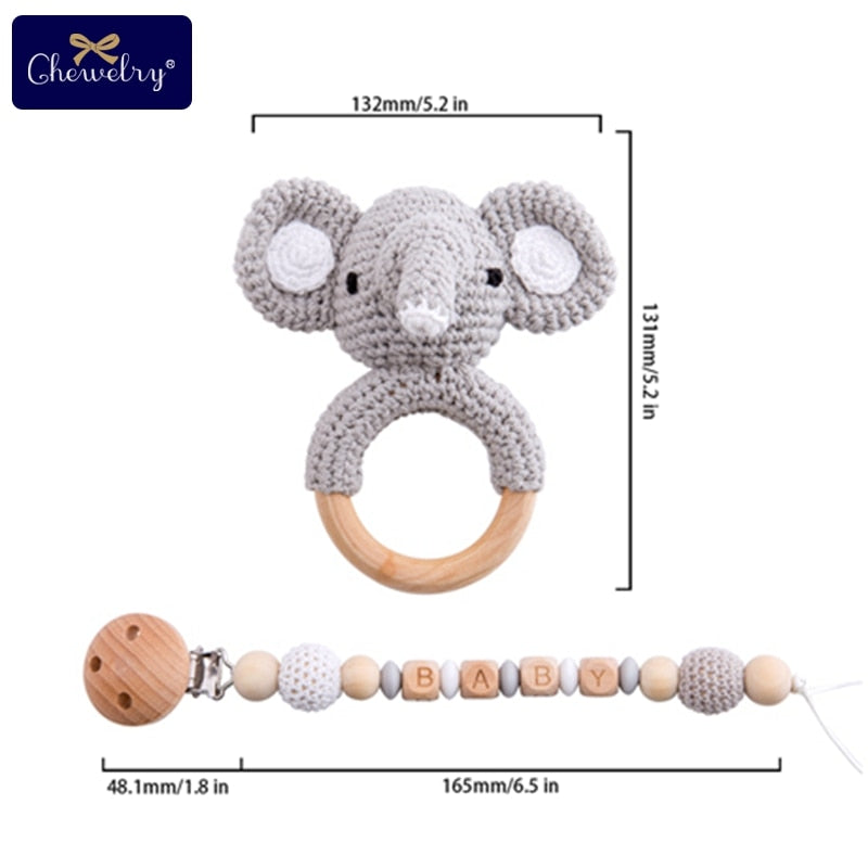 Mordedor de madera para bebé, sonajero de anillo de ganchillo de Animal, productos para bebé, manualidades DIY, sonajero de dentición, juguetes Amigurumi, 1 ud.