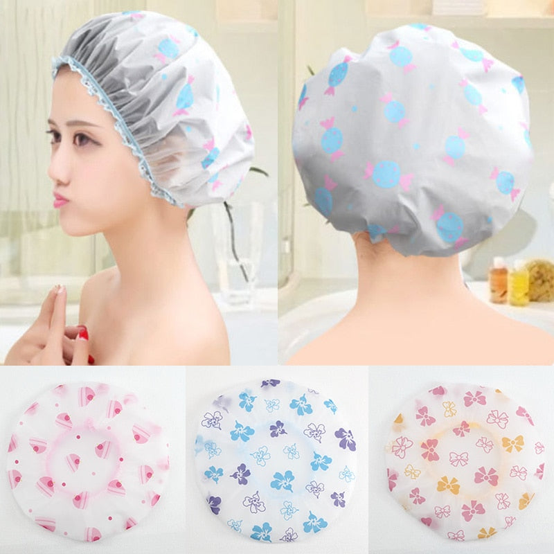 Shower Cap Thicken Elastic Bath Hat Bathing Cap for Women Hair Salon Dot Waterproof Bathroom Products Bathroom Accessories