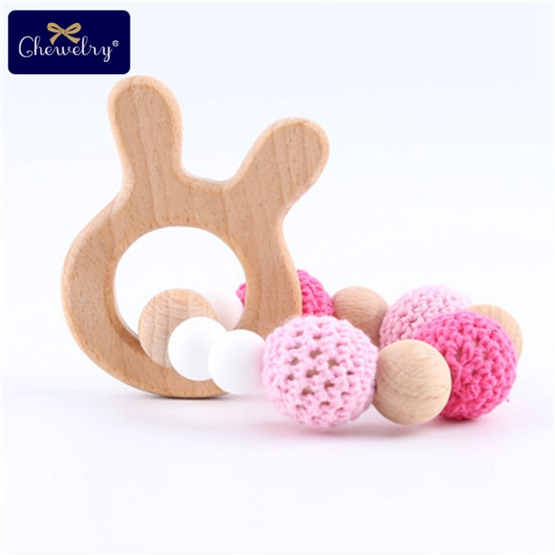 Mordedor de madera para bebé, sonajero de anillo de ganchillo de Animal, productos para bebé, manualidades DIY, sonajero de dentición, juguetes Amigurumi, 1 ud.