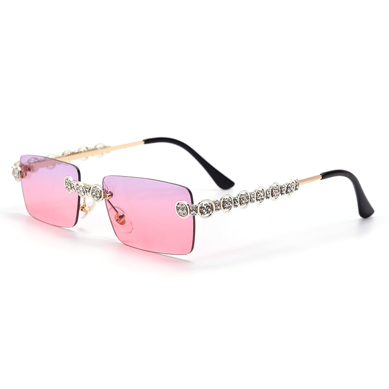 Gafas de sol sin montura con diamantes para mujer, lentes rectangulares Steampunk de cristal Vintage con diamantes de imitación, UV400, 2021