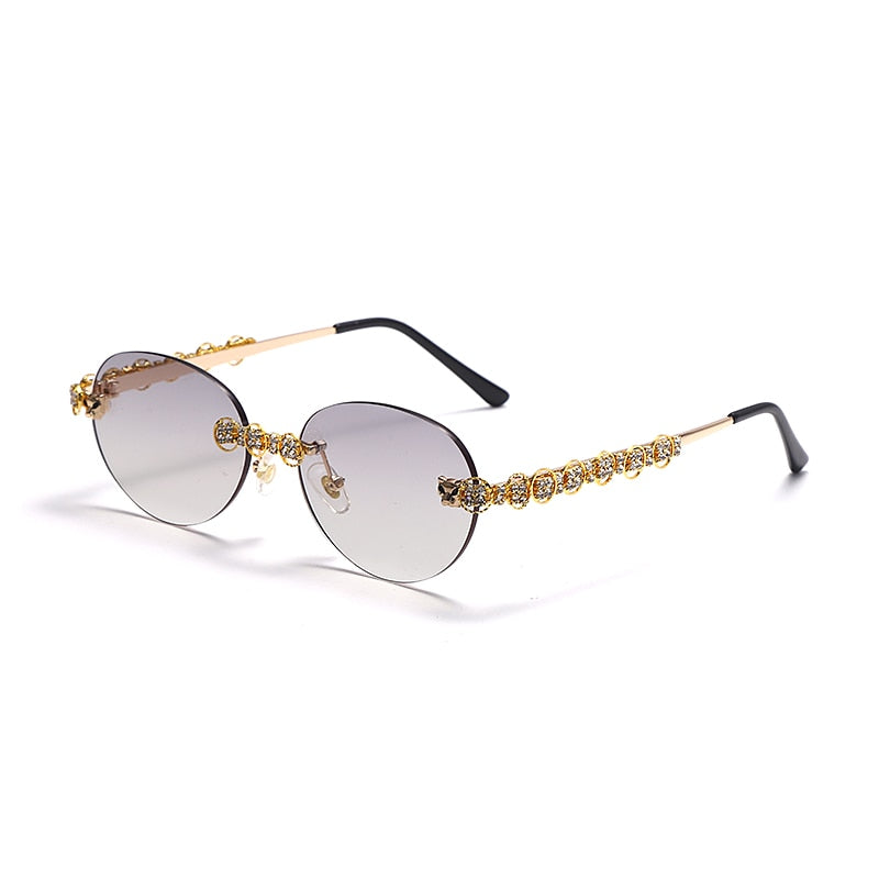 Gafas de sol sin montura con diamantes para mujer, lentes rectangulares Steampunk de cristal Vintage con diamantes de imitación, UV400, 2021