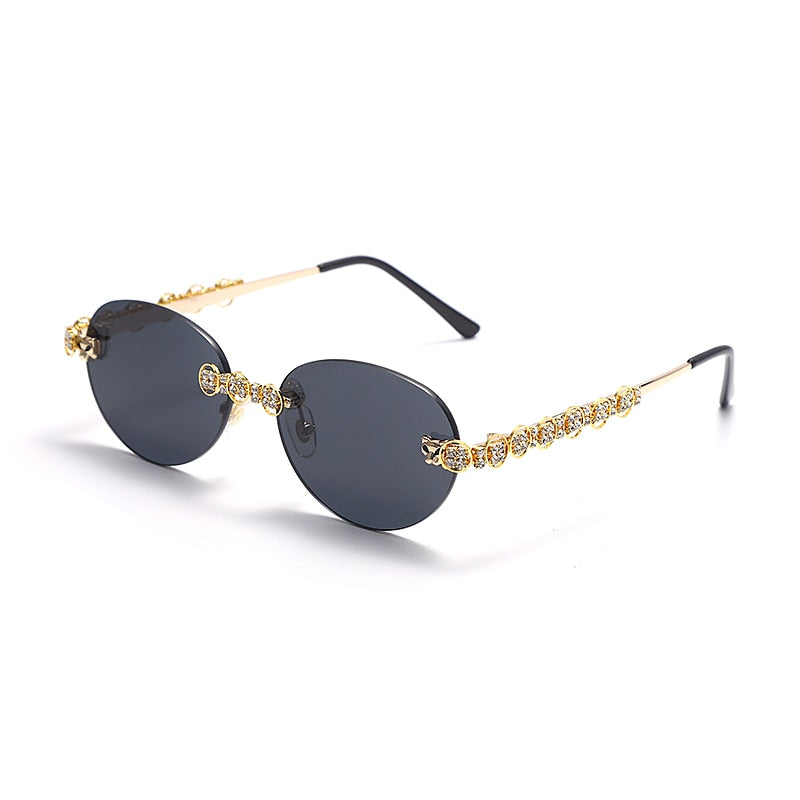 Gafas de sol sin montura con diamantes para mujer, lentes rectangulares Steampunk de cristal Vintage con diamantes de imitación, UV400, 2021