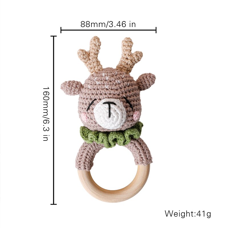 Mordedor de madera para bebé, sonajero de anillo de ganchillo de Animal, productos para bebé, manualidades DIY, sonajero de dentición, juguetes Amigurumi, 1 ud.