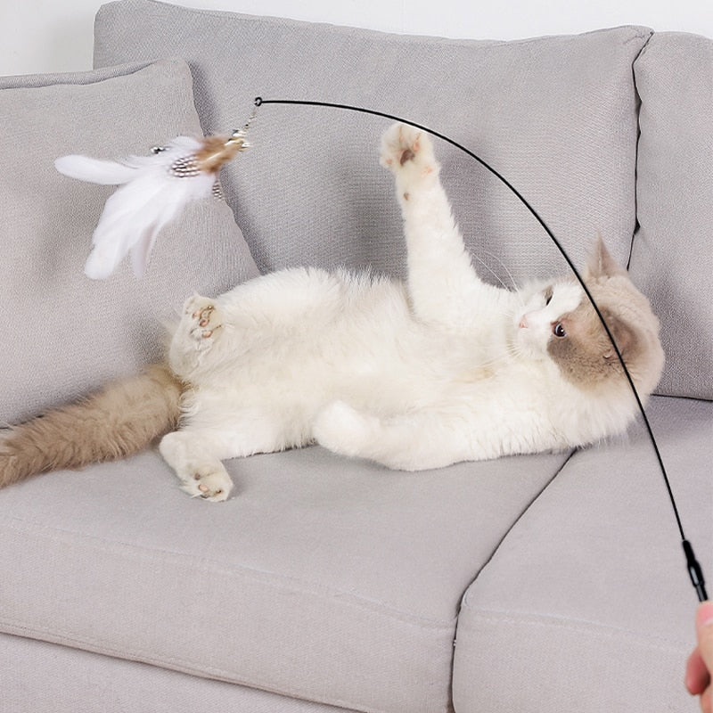Cat Toy Interactive Feather Simulation Bird Teaser Stick Teaser Kitten Bells Wand Cats Accessories Pet Products Toys For Cat