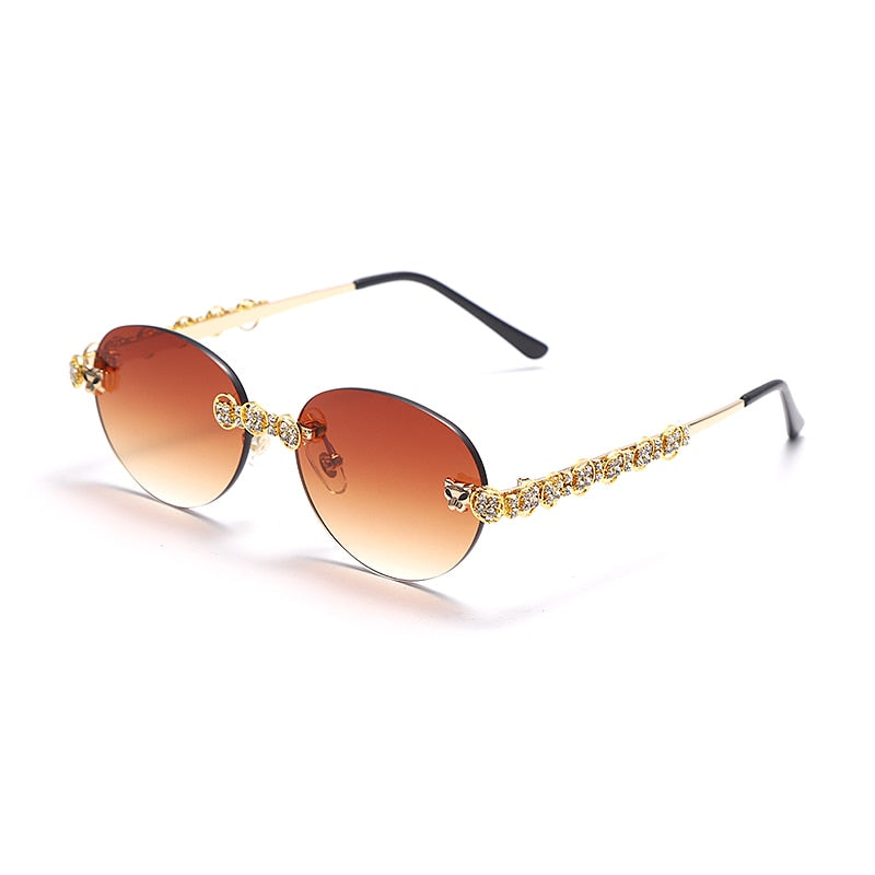 Gafas de sol sin montura con diamantes para mujer, lentes rectangulares Steampunk de cristal Vintage con diamantes de imitación, UV400, 2021