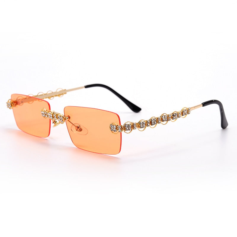 Gafas de sol sin montura con diamantes para mujer, lentes rectangulares Steampunk de cristal Vintage con diamantes de imitación, UV400, 2021