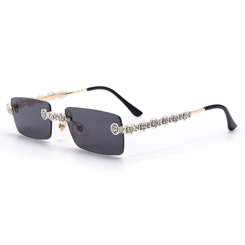 Gafas de sol sin montura con diamantes para mujer, lentes rectangulares Steampunk de cristal Vintage con diamantes de imitación, UV400, 2021