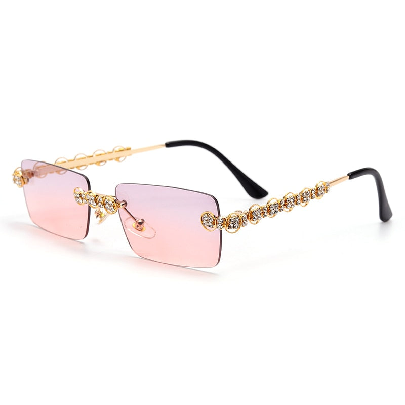 Gafas de sol sin montura con diamantes para mujer, lentes rectangulares Steampunk de cristal Vintage con diamantes de imitación, UV400, 2021