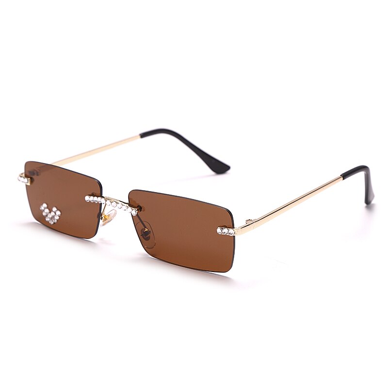Gafas de sol sin montura con diamantes para mujer, lentes rectangulares Steampunk de cristal Vintage con diamantes de imitación, UV400, 2021
