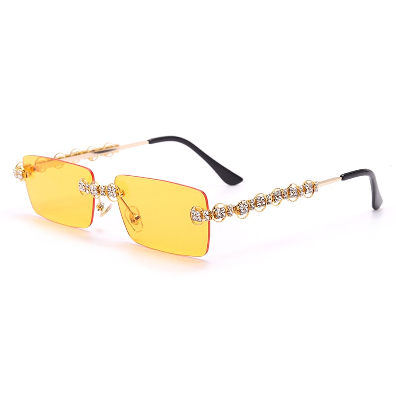Gafas de sol sin montura con diamantes para mujer, lentes rectangulares Steampunk de cristal Vintage con diamantes de imitación, UV400, 2021