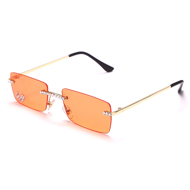 Gafas de sol sin montura con diamantes para mujer, lentes rectangulares Steampunk de cristal Vintage con diamantes de imitación, UV400, 2021