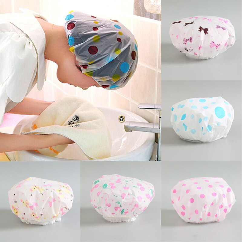 Shower Cap Thicken Elastic Bath Hat Bathing Cap for Women Hair Salon Dot Waterproof Bathroom Products Bathroom Accessories
