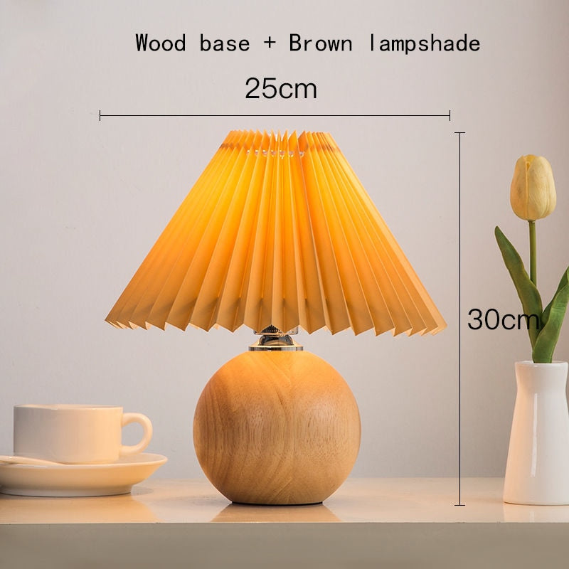 Vintage Rattan Lamp Table Korean Table Lamps for Bedroom Lamp Living Room Light Home Deco Creative Pleats Lamp with Led Bulb E27