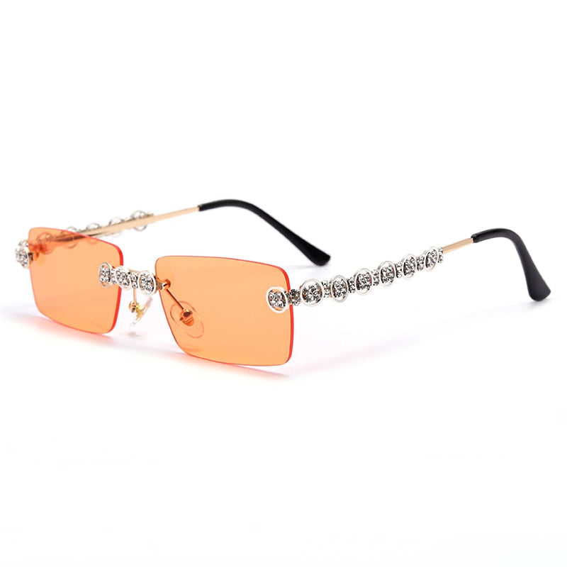 Gafas de sol sin montura con diamantes para mujer, lentes rectangulares Steampunk de cristal Vintage con diamantes de imitación, UV400, 2021