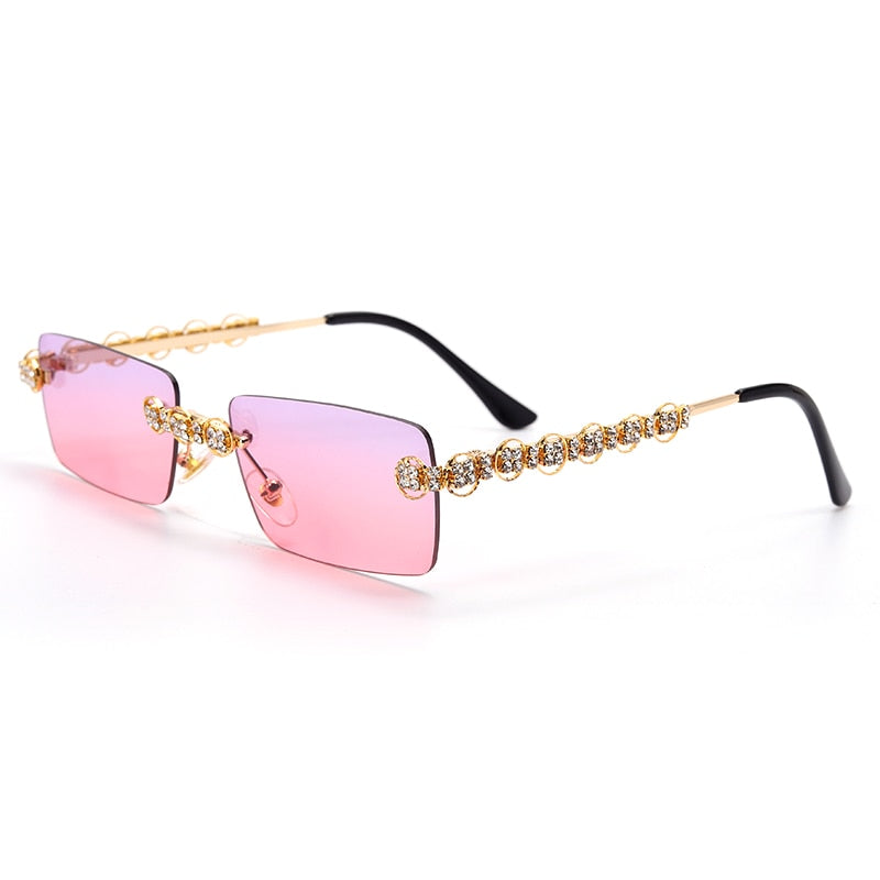 Gafas de sol sin montura con diamantes para mujer, lentes rectangulares Steampunk de cristal Vintage con diamantes de imitación, UV400, 2021