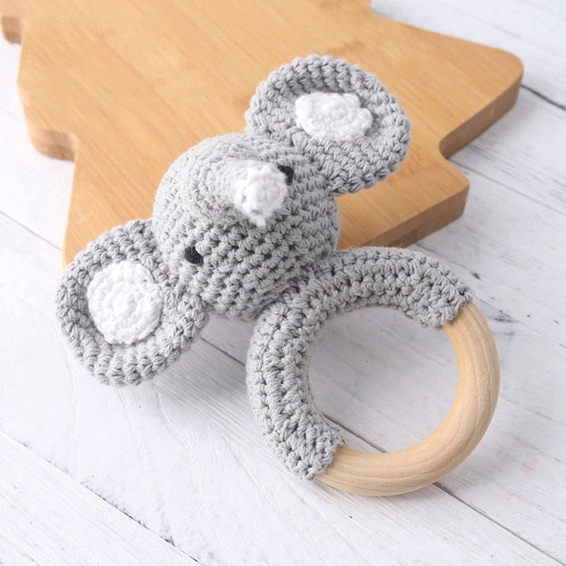 Mordedor de madera para bebé, sonajero de anillo de ganchillo de Animal, productos para bebé, manualidades DIY, sonajero de dentición, juguetes Amigurumi, 1 ud.