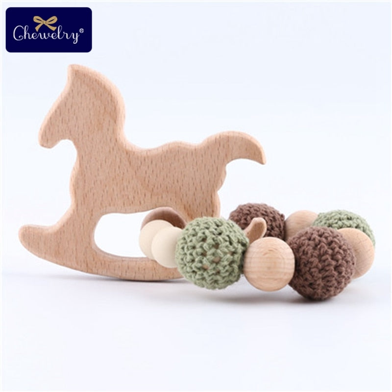 Mordedor de madera para bebé, sonajero de anillo de ganchillo de Animal, productos para bebé, manualidades DIY, sonajero de dentición, juguetes Amigurumi, 1 ud.