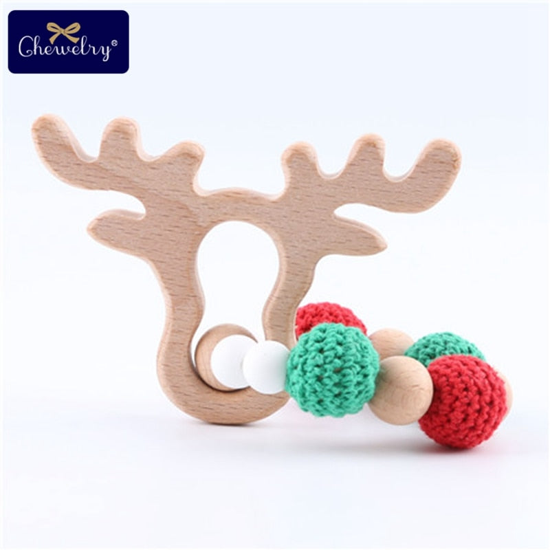 Mordedor de madera para bebé, sonajero de anillo de ganchillo de Animal, productos para bebé, manualidades DIY, sonajero de dentición, juguetes Amigurumi, 1 ud.
