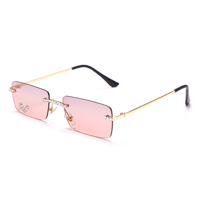 Gafas de sol sin montura con diamantes para mujer, lentes rectangulares Steampunk de cristal Vintage con diamantes de imitación, UV400, 2021