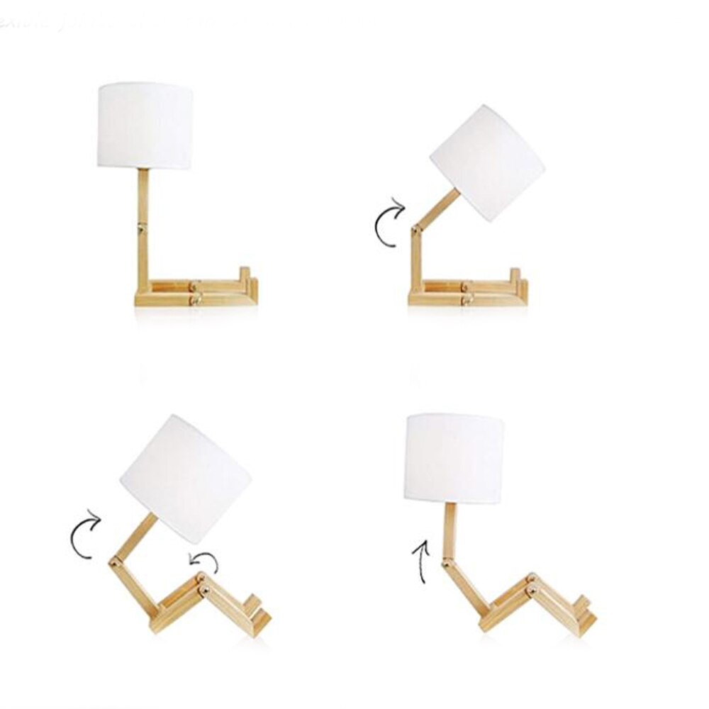 Robot Shape Wooden LED Table Lamps E27 Lamp Holder Modern Art Wood Desk Table Lamps Parlor Indoor Bedroom Study Night Light